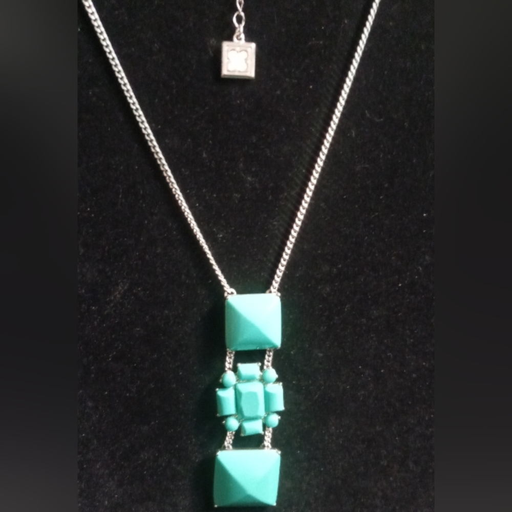 Elegant designer Liz Claybourne Silver and Turquoise Pendant Necklace